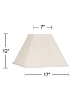 Beige Linen Large Square Lamp Shade 7" Top x 17" Bottom x 13" Slant x 12" High (Spider) Replacement with Harp and Finial - Springcrest