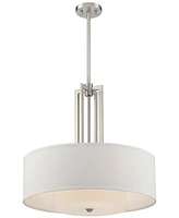 Possini Euro Design Adriana Brushed Nickel Finish Pendant Light 24" Wide Modern Glass Off White Linen Drum Shade 4-Light Fixture for Dining Room House