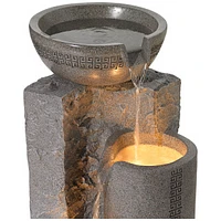 John Timberland Bowl and Pillar Zen Modern Outdoor Floor Water Fountain 34 1/2" High with Led Light Cascading for Garden Patio Backyard Deck Home Lawn