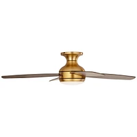 Casa Vieja 52" Elite Modern Hugger Low Profile Indoor Ceiling Fan with Light Led Remote Control Soft Brass Walnut Brown Opal Glass for House Bedroom L