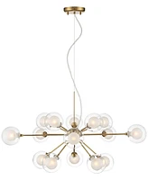 Possini Euro Design Spheres Antique Brass Sputnik Pendant Chandelier 30" Wide Mid-Century Modern Clear Outer Frosted Inner Glass 15-Light Fixture Dini