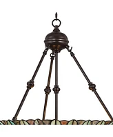 Robert Louis Tiffany Peacock Glass Bronze Tiffany Style Pendant Chandelier 20" Wide Stained Glass 3-Light Fixture for Dining Room House Foyer Entryway