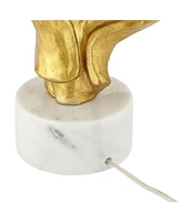 Hera Modern Glam Luxury Table Lamp Decor 31" Tall Sculptural Gold Leaf White Fabric Drum Shade Marble Base for Living Room Bedroom House Bedside Night