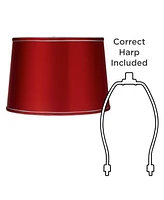 Sydnee Satin Red Medium Drum Lamp Shade 14" Top x 16" Bottom x 11" Slant x 11" High (Spider) Replacement with Harp and Finial - Spring crest