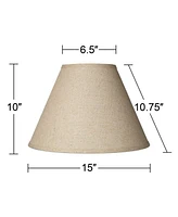 Fine Burlap Medium Empire Lamp Shade 6.5" Top x 15" Bottom x 10" High x 10.75" Slant (Spider) Replacement with Harp and Finial - Springcrest