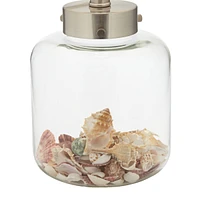 Nautical Coastal Accent Table Lamp Fillable 20.5" High Clear Glass Sea Shells Off White Linen Fabric Drum Shade for Living Room Bedroom Beach House Be