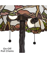 Southwestern Tiffany Style Table Lamp 26" High Dark Bronze Brown Cherry Blossom Antique Stained Glass Shade Decor for Living Room Bedroom House Bedsid