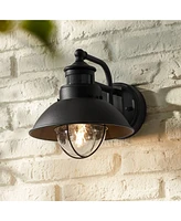 Oberlin Rustic Industrial Farmhouse Outdoor Barn Light Fixture Dusk to Dawn Motion Sensor 9" Clear Seedy Glass for Exterior Deck House Porch Yar