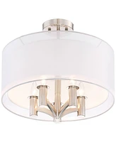 Possini Euro Design Caliari Modern Ceiling Light Semi Flush Mount Fixture Brushed Nickel 18" Wide 5-Light Sheer Silver White Linen Double Drum Shade f