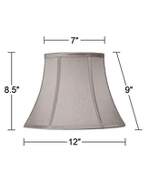 Pewter Gray Small Bell Lamp Shade 7" Top x 12" Bottom x 9" Slant x 8.5" High (Spider) Replacement with Harp and Finial - Springcrest