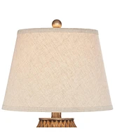 Buckhead Modern Accent Table Lamp 22" High Warm Bronze Brown Sculptural Geometric Textured Urn Tapered Fabric Drum Shade Bedroom Living Room House Hom