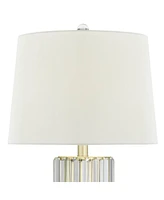 Rivera Traditional Table Lamp 27 3/4" Tall with Nightlight Gold Clear Glass Led White Tapered Drum Shade for Bedroom Living Room Nightstand Bedside Ni