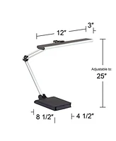 Flynn Modern Task Desk Lamp with Usb Charging Port and Phone Cradle Led 25" High Metallic Black and Silver Adjustable Swivel for Bedroom House Bedside