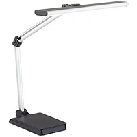 Flynn Modern Task Desk Lamp with Usb Charging Port and Phone Cradle Led 25" High Metallic Black and Silver Adjustable Swivel for Bedroom House Bedside