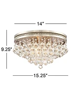 Vienna Full Spectrum Regina Luxury Close To Ceiling Light Flush Mount Fixture 15 1/4" Wide Brushed Nickel Tiered Clear Crystal Droplets Shade Bedroom