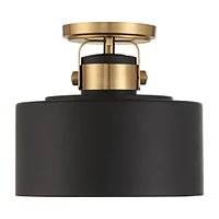 Possini Euro Design Courtney Modern Industrial Ceiling Light Semi Flush-Mount Fixture 10" Wide Soft Gold Metal Matte Black Drum Shade for Bedroom Kitc