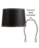 Black Medium Drum Lamp Shade with Black and Gold Trim 14" Top x 16" Bottom x 11" High (Spider) Replacement with Harp and Finial - Spring crest