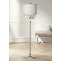 White Fabric Medium Drum Lamp Shade 15" Top x 16" Bottom x 11" High (Spider) Replacement with Harp and Finial - Spring crest