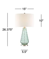 Julia Modern Coastal Table Lamp 26.5" High Textured Seafoam Green Glass Brushed Nickel Silver Off-White Drum Shade for Living Room Bedroom Beach House