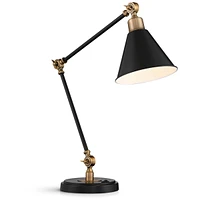 Wray Modern Adjustable Desk Lamp 26 3/4" High with Usb Charging Port Painted Black Brass Metal Cone Shade for Living Room Bedroom House Bedside Nights