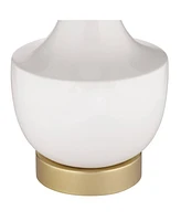 Nesbit 25" High Mid Century Modern Table Lamps Set of 2 Usb Port White Gold Ceramic Metal Fabric Shade Living Room Charging Bedroom Bedside Nightstand