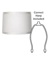 Set of 2 Off-White Fabric Medium Drum Lamp Shades 15" Top x 16" Bottom x 11" High (Spider) Replacement with Harp and Finial - Spring crest