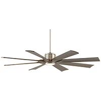 60" Defender Modern Large Outdoor Ceiling Fan with Led Light Remote Control Brushed Nickel Weathered Oak Blades Dimmable Damp Rated for Patio Exterior