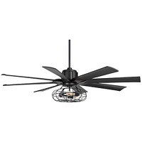 60" Defender Modern Industrial Indoor Ceiling Fan with Led Light Remote Control Matte Black Metal Cage for Living Kitchen House Bedroom Family Dining