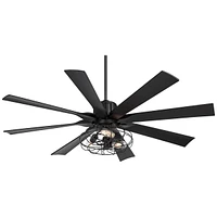 60" Defender Modern Industrial Indoor Ceiling Fan with Led Light Remote Control Matte Black Metal Cage for Living Kitchen House Bedroom Family Dining