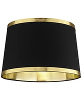 Set of 2 Hardback Tapered Drum Lamp Shades Black Medium 13" Top x 15" Bottom x 10" Slant Spider with Replacement Harp and Finial Fitting