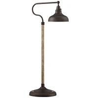 Franklin Iron Works Ferris Industrial Rustic Farmhouse Adjustable Pharmacy Floor Lamp Downbridge 57" Tall Bronze Faux Wood Grain Metal Brown Shade for