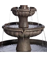 Rendaux Italian Style 3 Tier Outdoor Floor Water Fountain with Light Led 43" High Gray Faux Stone Resin for Garden Patio Backyard Deck Home Lawn Porch