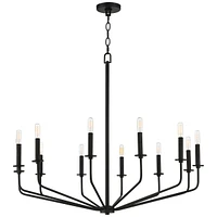 Franklin Iron Works Milanese Slender Black Chandelier Lighting 37 1/2" Wide Modern Industrial 12-Light Candelabra Fixture for Dining Room House Foyer