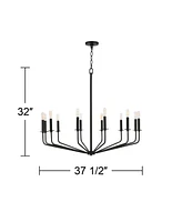 Franklin Iron Works Milanese Slender Black Chandelier Lighting 37 1/2" Wide Modern Industrial 12-Light Candelabra Fixture for Dining Room House Foyer