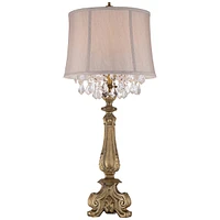 Barnes and Ivy Dubois Traditional French Country Console Table Lamp 37.25" Tall Antique Gold Crystal Chandelier Drum Shade Decor for Living Room Bedro