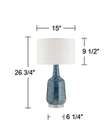 Collin Modern Coastal Table Lamp 26 3/4" High Soft Blue Ceramic Off White Fabric Drum Shade Decor for Bedroom Living Nightstand Bedside Office Kids Ro