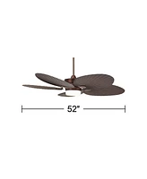 Casa Vieja 52" Casa Breeze Tropical Coastal Indoor Outdoor Ceiling Fan with Light Led Remote Control Oil Brushed Bronze Palm Leaf Damp Rated for Patio