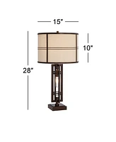 Elias Mid Century Modern Industrial Table Lamp with Nightlight 28" Tall Oil Rubbed Bronze Off White Oatmeal Drum Shade for Living Room Bedroom House B