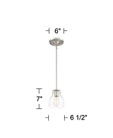 Possini Euro Design Bellis Brushed Nickel Mini Pendant Light 6 1/2" Wide Modern Industrial Clear Glass Shade Fixture for Dining Room Living House Home