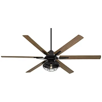 72" Expedition Modern Industrial Rustic Outdoor Ceiling Fan with Led Light Remote Control Matte Black Oak Wood Cage Damp Rated for Patio Exterior Hous