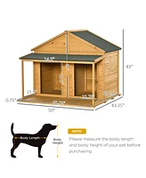 PawHut Outdoor Wooden Dog House for 2 Medium or Small Dogs with Porch