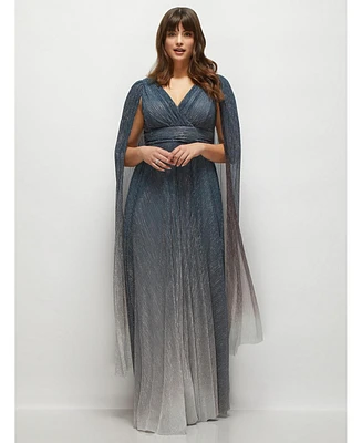 After Six Plus Size Streamer Sleeve Ombre Pleated Metallic Maxi Dress