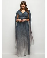 After Six Plus Size Streamer Sleeve Ombre Pleated Metallic Maxi Dress