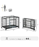 PawHut 37" x 22.75" x 27.25" H Heavy Duty Metal Dog Crate w/ Removable Tray