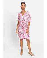 Olsen Women's 100% Viscose Short Sleeve Tunic Palm Print Dress