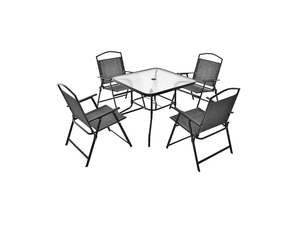 Slickblue Patio Dining Set for 4 with Umbrella Hole-Grey