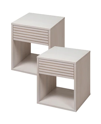 Woodek Floating Nightstand Set Of 2 Hardwood Nightstands With Open Shelf - Versatile Bedside Table For Bedroom