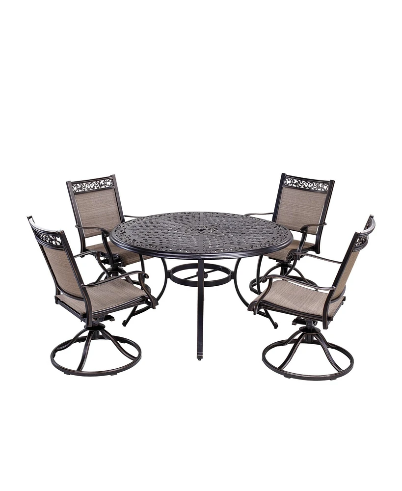 Mondawe 5 Pieces Patio Furniture 28 in. H Cast Aluminum Round Table Dining Sets with Umbrella Hole