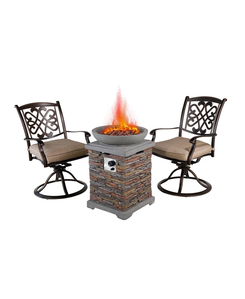 Mondawe 3-Piece Cast Aluminum Patio Conversation Seating Set with Patio Fire Pit in Brown Stone Exterior