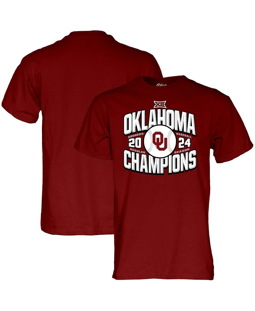 Blue 84 Men's and Women's Crimson Oklahoma Sooners 2024 Big 12 Baseball Regular Season Champions T-Shirt